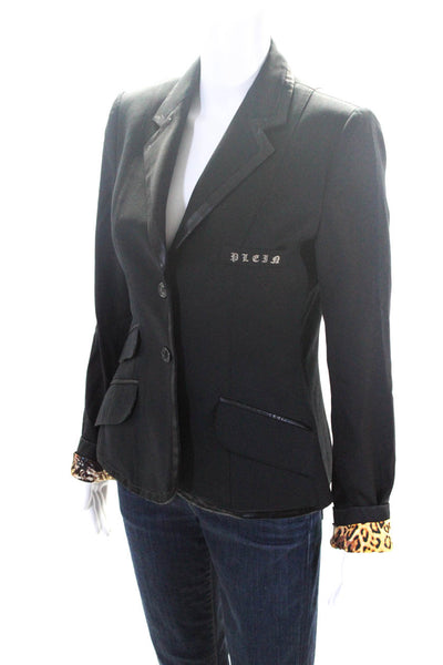 Phillip Plein Womens Lined Wool Single Breasted Embellished Blazer Black Size L