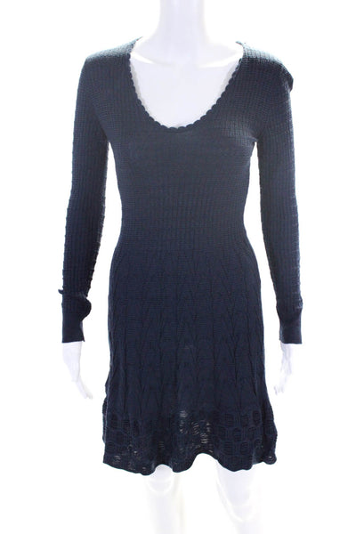 M Missoni Womens Long Sleeve Scoop Neck Flare Sweater Dress Navy Size IT 44