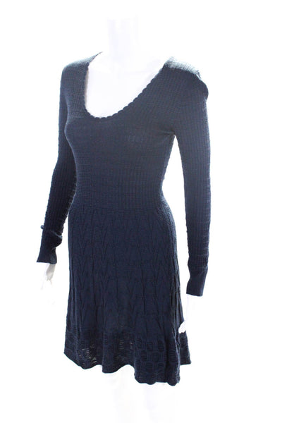 M Missoni Womens Long Sleeve Scoop Neck Flare Sweater Dress Navy Size IT 44