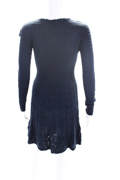 M Missoni Womens Long Sleeve Scoop Neck Flare Sweater Dress Navy Size IT 44