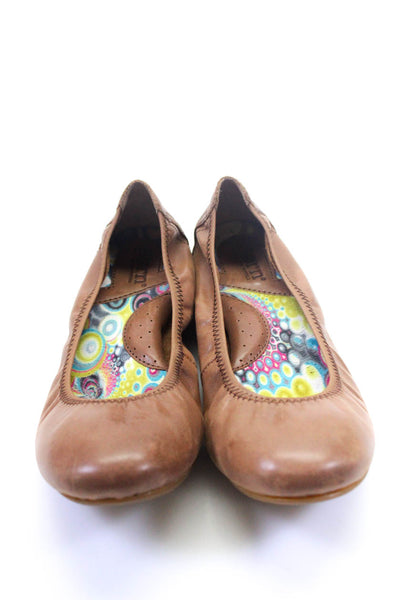 Born Womens Round Toe Leather Slip On Ballet Flats Brown Size 9