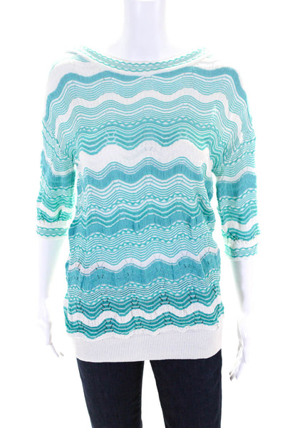 M Missoni Womens Boat Neck 3/4 Sleeve Chevron Sweater Turquoise Size 6