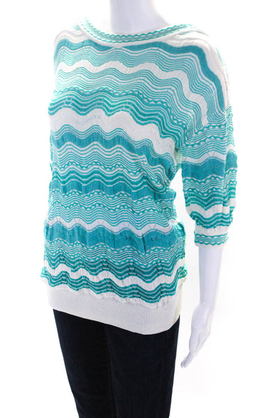 M Missoni Womens Boat Neck 3/4 Sleeve Chevron Sweater Turquoise Size 6