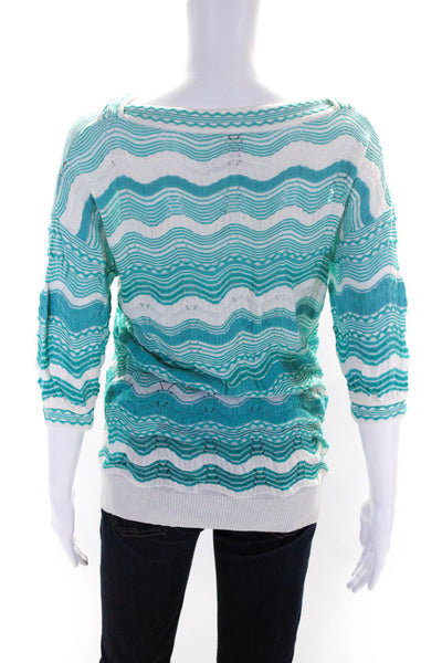 M Missoni Womens Boat Neck 3/4 Sleeve Chevron Sweater Turquoise Size 6