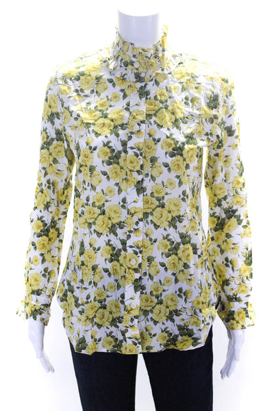 J Crew Women's Round Neck Long Sleeves Button Down Floral Blouse Size 2