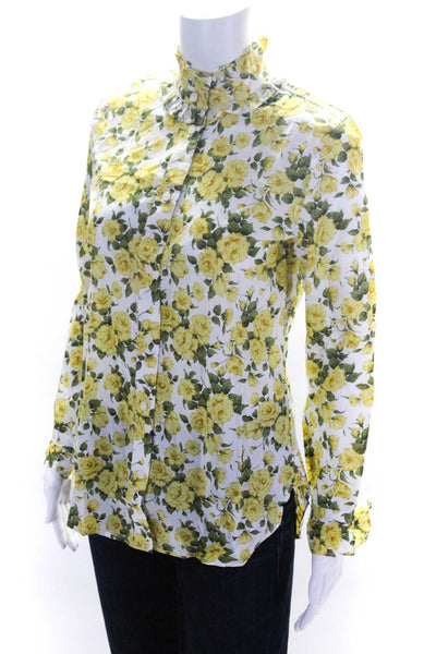 J Crew Women's Round Neck Long Sleeves Button Down Floral Blouse Size 2