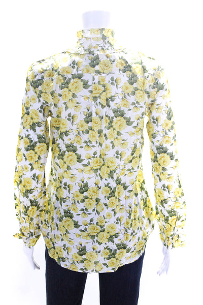 J Crew Women's Round Neck Long Sleeves Button Down Floral Blouse Size 2