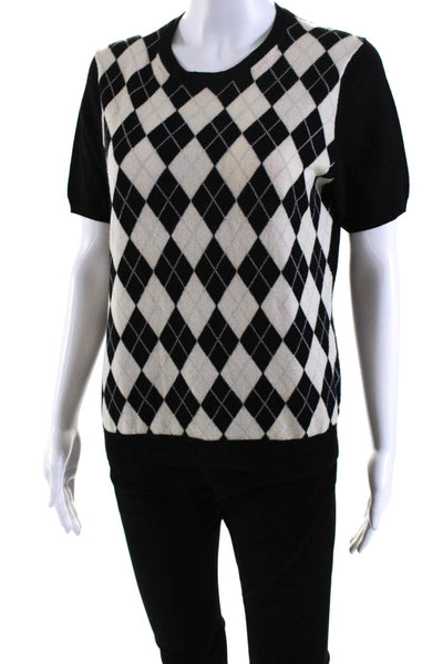 Brooks Brothers Womens Merino Wool Argyle Colorblock Sweater Top Black Size L