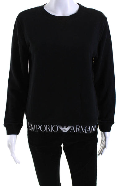 Emporio Armani Womens Crew Neck Graphic Elastic Hem Sweatshirt Black Size EUR40