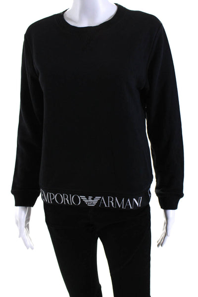 Emporio Armani Womens Crew Neck Graphic Elastic Hem Sweatshirt Black Size EUR40