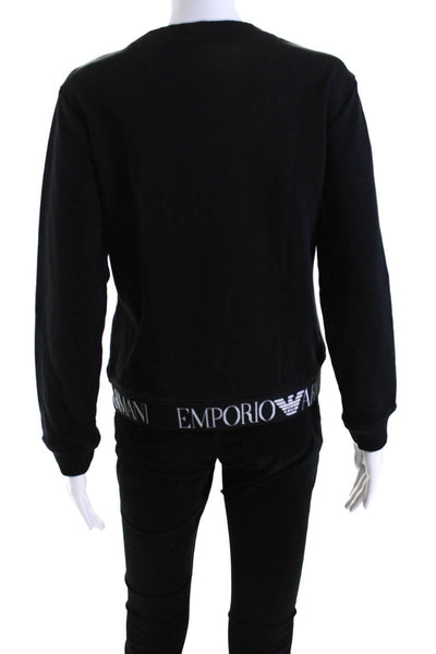 Emporio Armani Womens Crew Neck Graphic Elastic Hem Sweatshirt Black Size EUR40