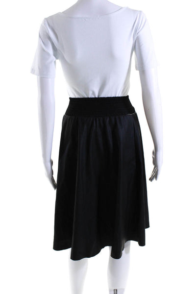 DKNY Womens Faux Leather Graphic Striped Smocked Zip A-Line Skirt Black Size S