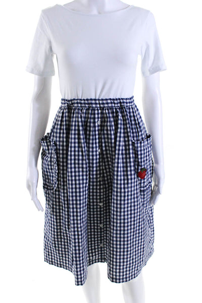 Sonia Rykiel Womens Check Graphic Print Elastic Waist A-Line Skirt Blue Size M