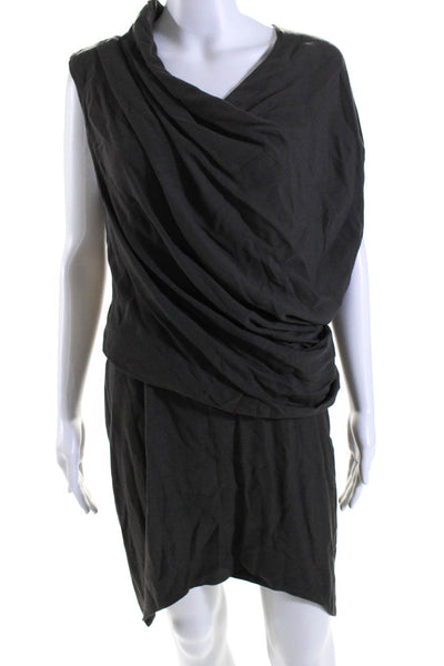 Helmut Lang Womens Side Zip Sleeveless V Neck Draped Shift Dress Gray Size 6