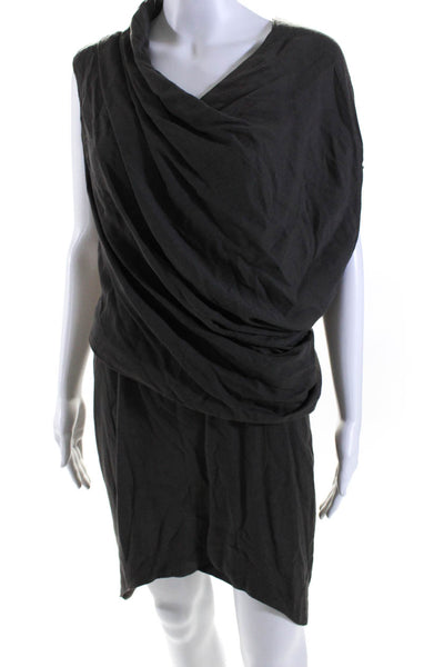 Helmut Lang Womens Side Zip Sleeveless V Neck Draped Shift Dress Gray Size 6