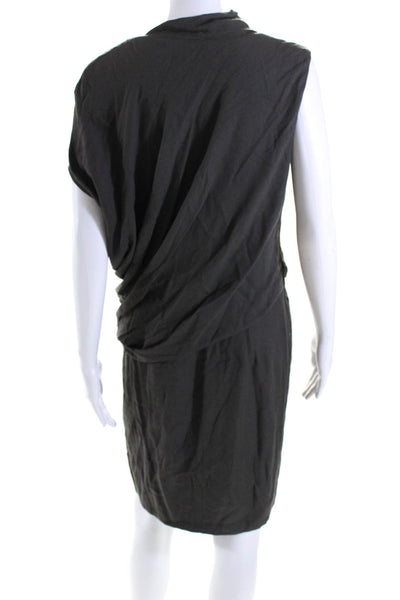 Helmut Lang Womens Side Zip Sleeveless V Neck Draped Shift Dress Gray Size 6