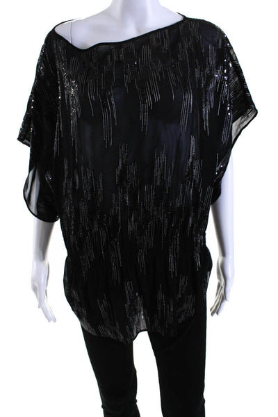 Parker Womens Short Sleeve Seer Silk Sequin Smocked Top Black Size Extra Small