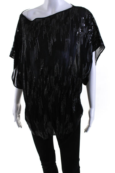 Parker Womens Short Sleeve Seer Silk Sequin Smocked Top Black Size Extra Small