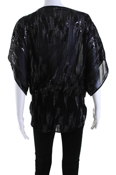 Parker Womens Short Sleeve Seer Silk Sequin Smocked Top Black Size Extra Small