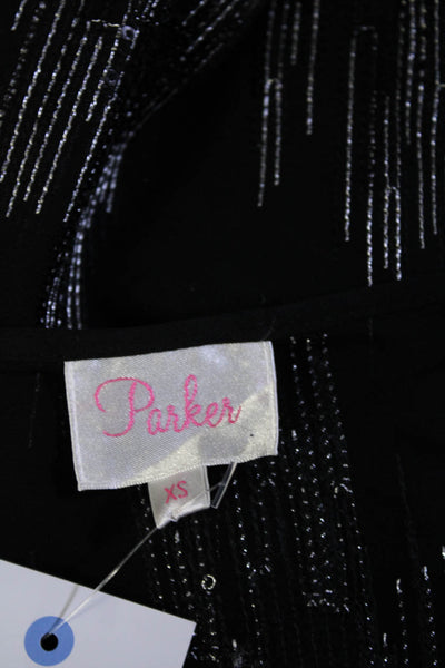 Parker Womens Short Sleeve Seer Silk Sequin Smocked Top Black Size Extra Small