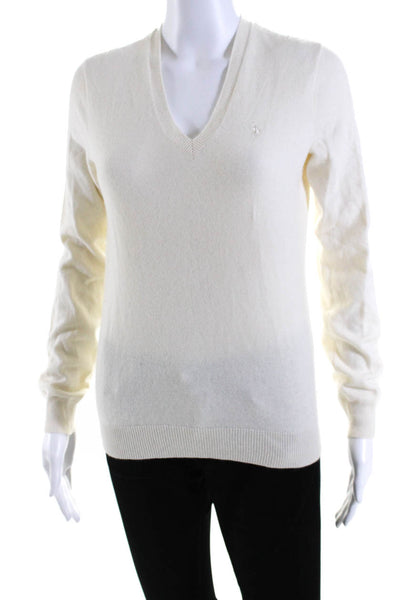 Ralph Lauren Golf Womens Long Sleeve V Neck Cashmere Sweater White Size Small