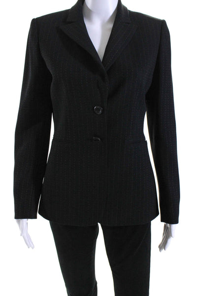 Tahari Womens Two Button Notched Lapel Pinstriped Blazer Jacket Black Size 4