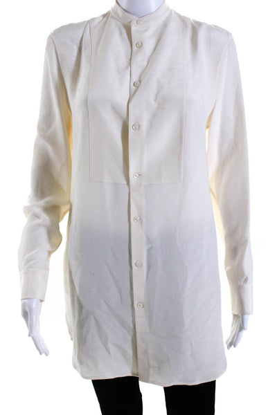 Ralph Lauren Black Label Womens Button Front Collarless Silk Shirt White Size 6