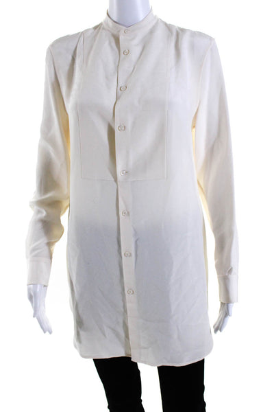 Ralph Lauren Black Label Womens Button Front Collarless Silk Shirt White Size 6