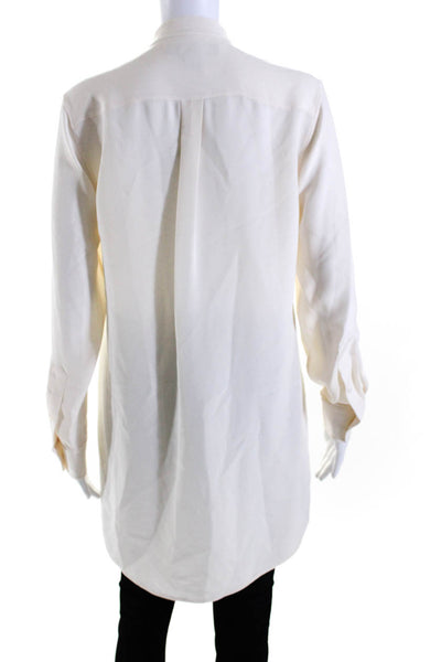 Ralph Lauren Black Label Womens Button Front Collarless Silk Shirt White Size 6