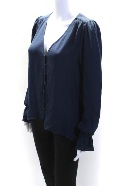 Joie Women's V-Neck Long Sleeves Button Down Sheer Blouse Navy Blue Size M