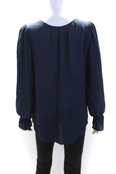 Joie Women's V-Neck Long Sleeves Button Down Sheer Blouse Navy Blue Size M