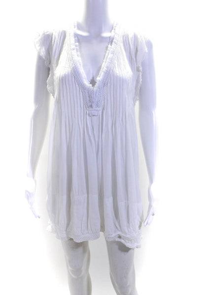 Poupette St. Barth Womens Short Sleeves V Neck Sun Dress White Size Medium