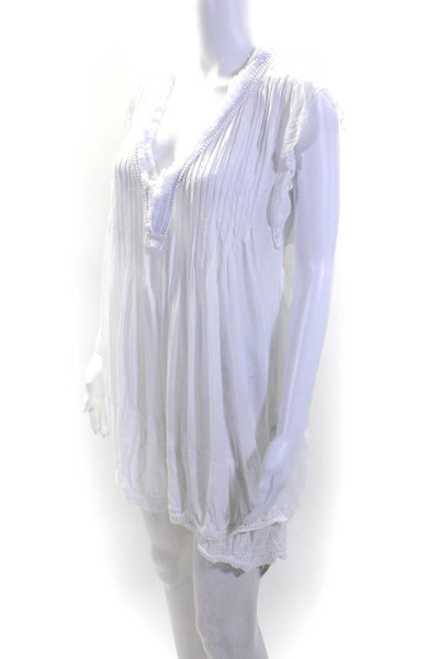 Poupette St. Barth Womens Short Sleeves V Neck Sun Dress White Size Medium