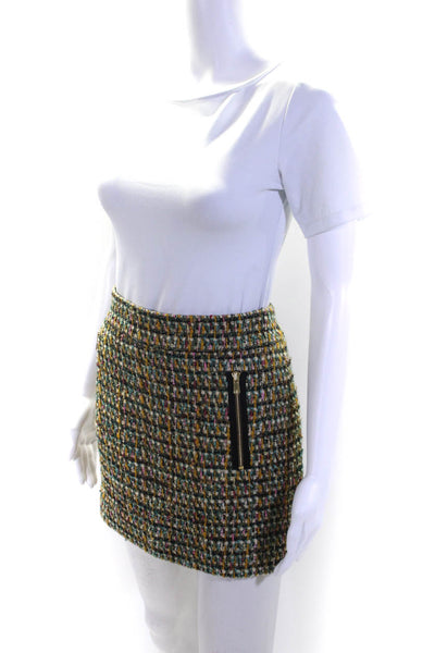 J Crew Womens Tweed Zipper Front Mini Skirt Multi Colored Wool Blend Size 8