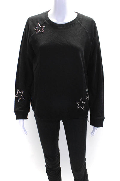 Monrow Womens Star Studded Long Sleeves Pullover Sweatshirt Black Size Medium