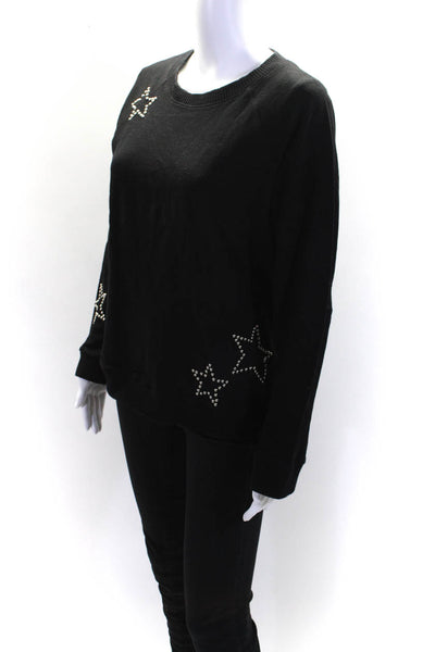 Monrow Womens Star Studded Long Sleeves Pullover Sweatshirt Black Size Medium