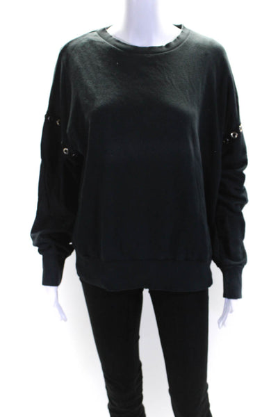 LNA Womens Long Sleeves Grommet Pullover Sweatshirt Black Cotton Size Medium