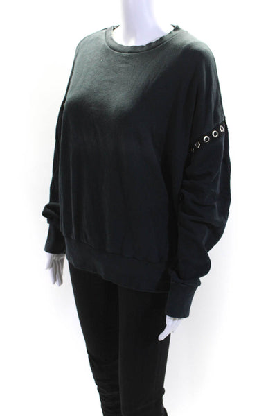 LNA Womens Long Sleeves Grommet Pullover Sweatshirt Black Cotton Size Medium