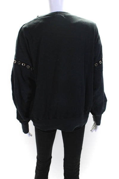 LNA Womens Long Sleeves Grommet Pullover Sweatshirt Black Cotton Size Medium