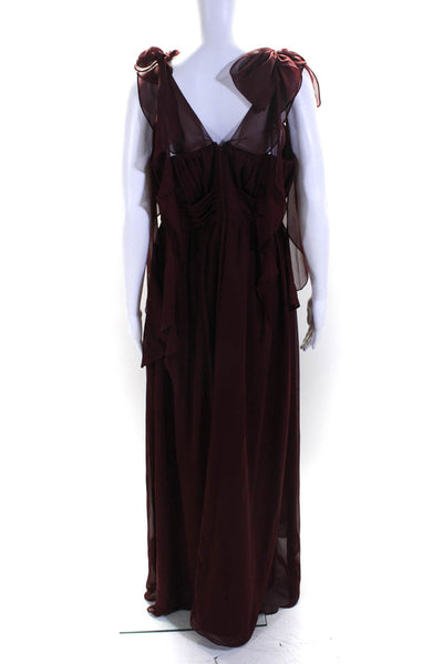 Alfred Angelo Womens Maroon Tie Neck Sleeveless Empire Waist Gown Dress Size 14