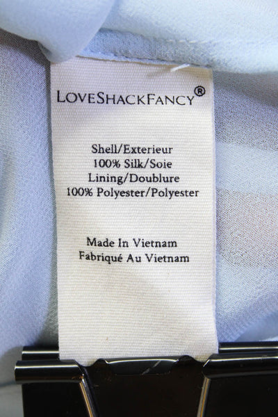 Love Shack Fancy Womens Long Sleeve Keyhole Silk Printed Dress Blue White Medium