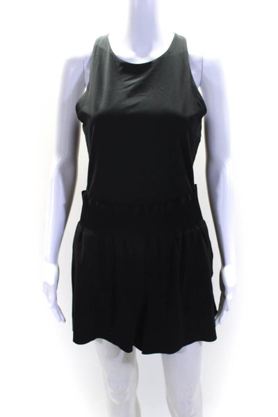 Athleta Womens Back Zip Sleeveless Scoop Neck Stretch Romper Black Size Medium