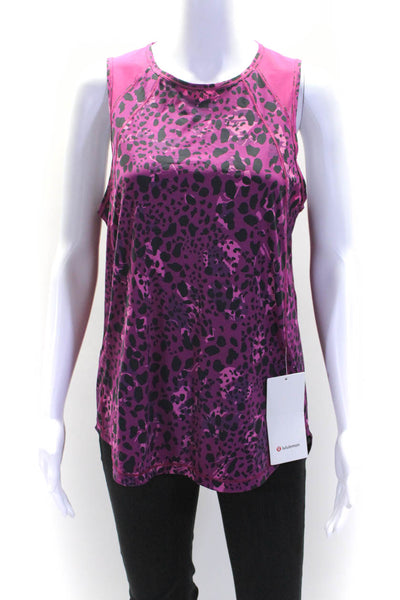 Lululemon Womens Mesh Trim Spotted Tank Top Dark Fuchsia Black Size 8