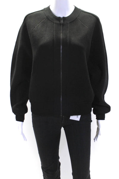 Athleta Womens Long Sleeve Front Zip Crew Neck Knit Jacket Black Size Large