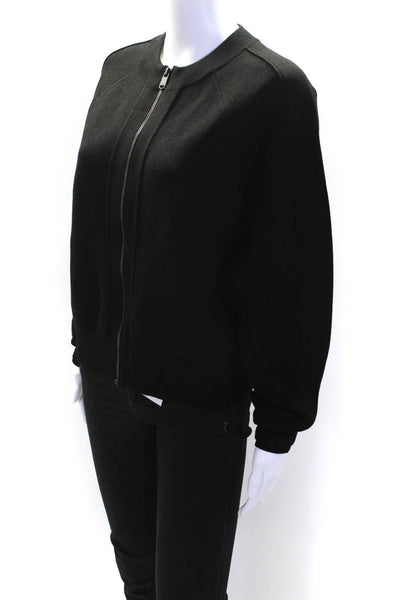 Athleta Womens Long Sleeve Front Zip Crew Neck Knit Jacket Black Size Large