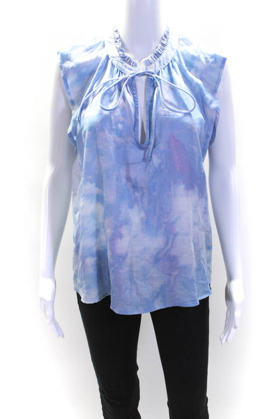 Bella Dahl Womens Cap Sleeve Keyhole Tie Dyed Boxy Top Blue Purple Medium