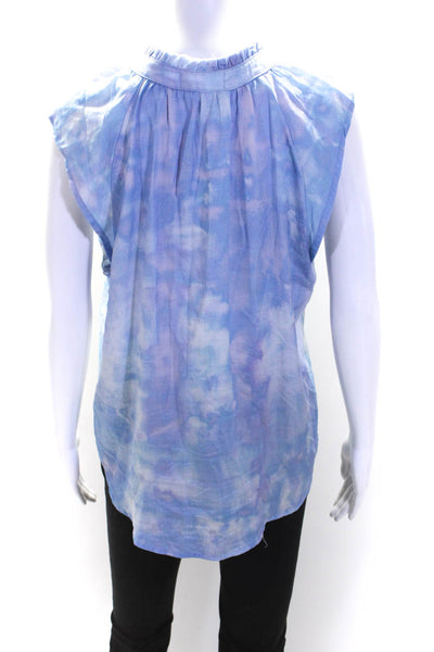 Bella Dahl Womens Cap Sleeve Keyhole Tie Dyed Boxy Top Blue Purple Medium