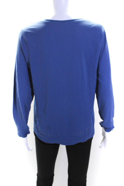 Athleta Womens Long Sleeve Scoop Neck Perforated Knit Shirt Blue Size Large