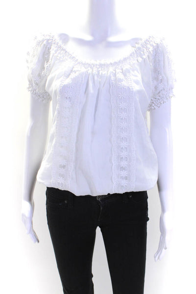 Charo Ruiz Womens Short Sleeve Scoop Neck Lace Trim Top White Size Large