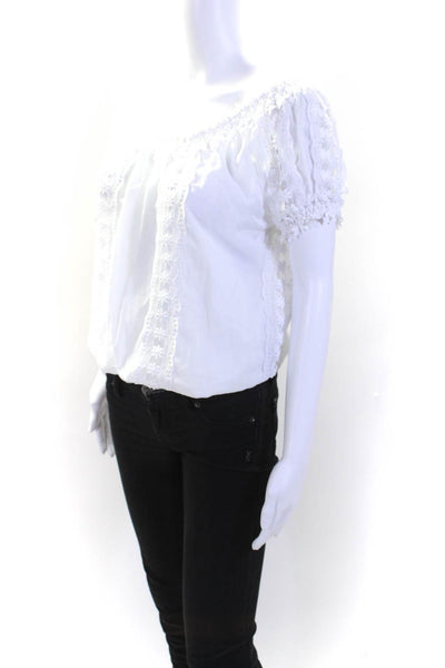 Charo Ruiz Womens Short Sleeve Scoop Neck Lace Trim Top White Size Large